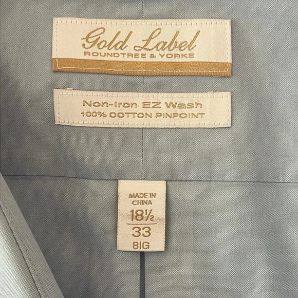 Roundtree & Yorke Gold Label No Iron EZ Wash Blue Dress Shirt Size 18 1/2/33 BIG - Picture 3 of 5